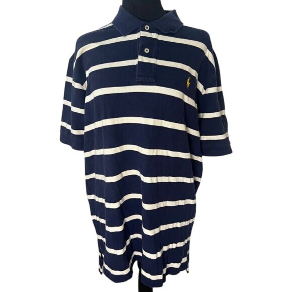 Polo Ralph Lauren Navy White Striped Shirt Short Sleeve L